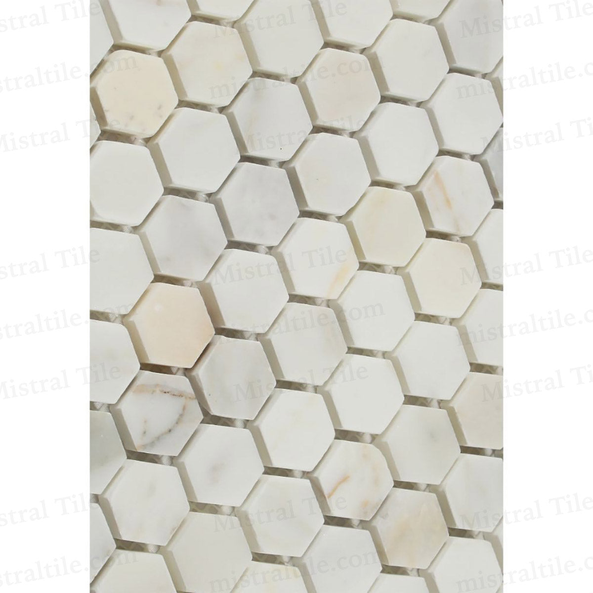 1x1 Honed Calacatta Gold Marble Hexagon Mosaic Perspective