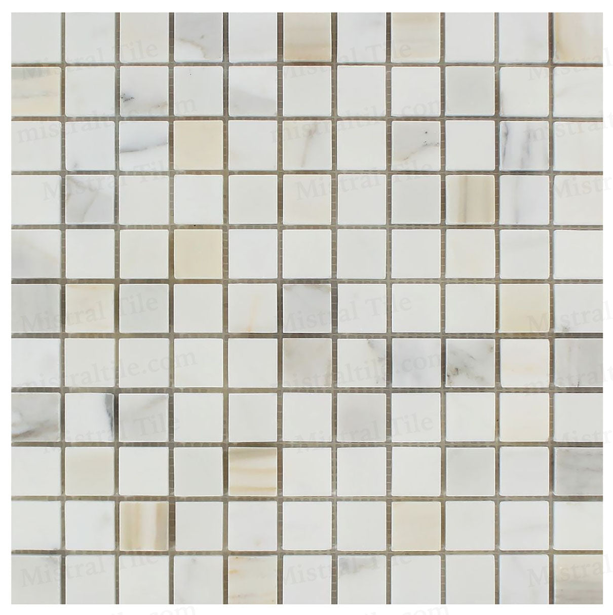 1x1 Honed Calacatta Gold Marble Square Mosaic