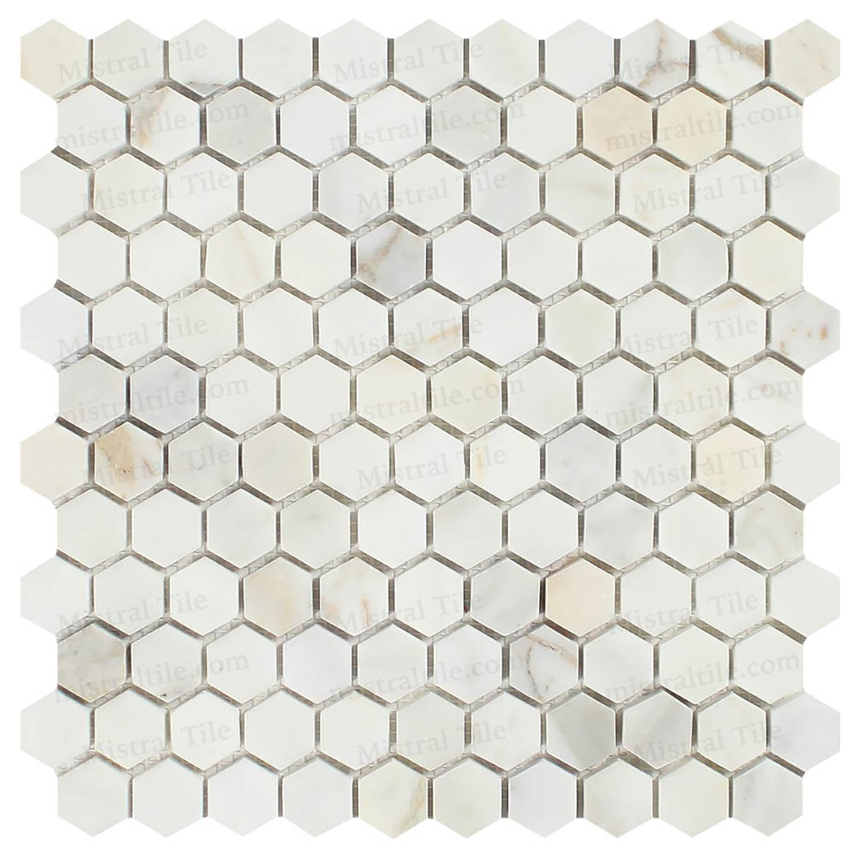1x1 Polished Calacatta Gold Marble Hexagon Mosaic