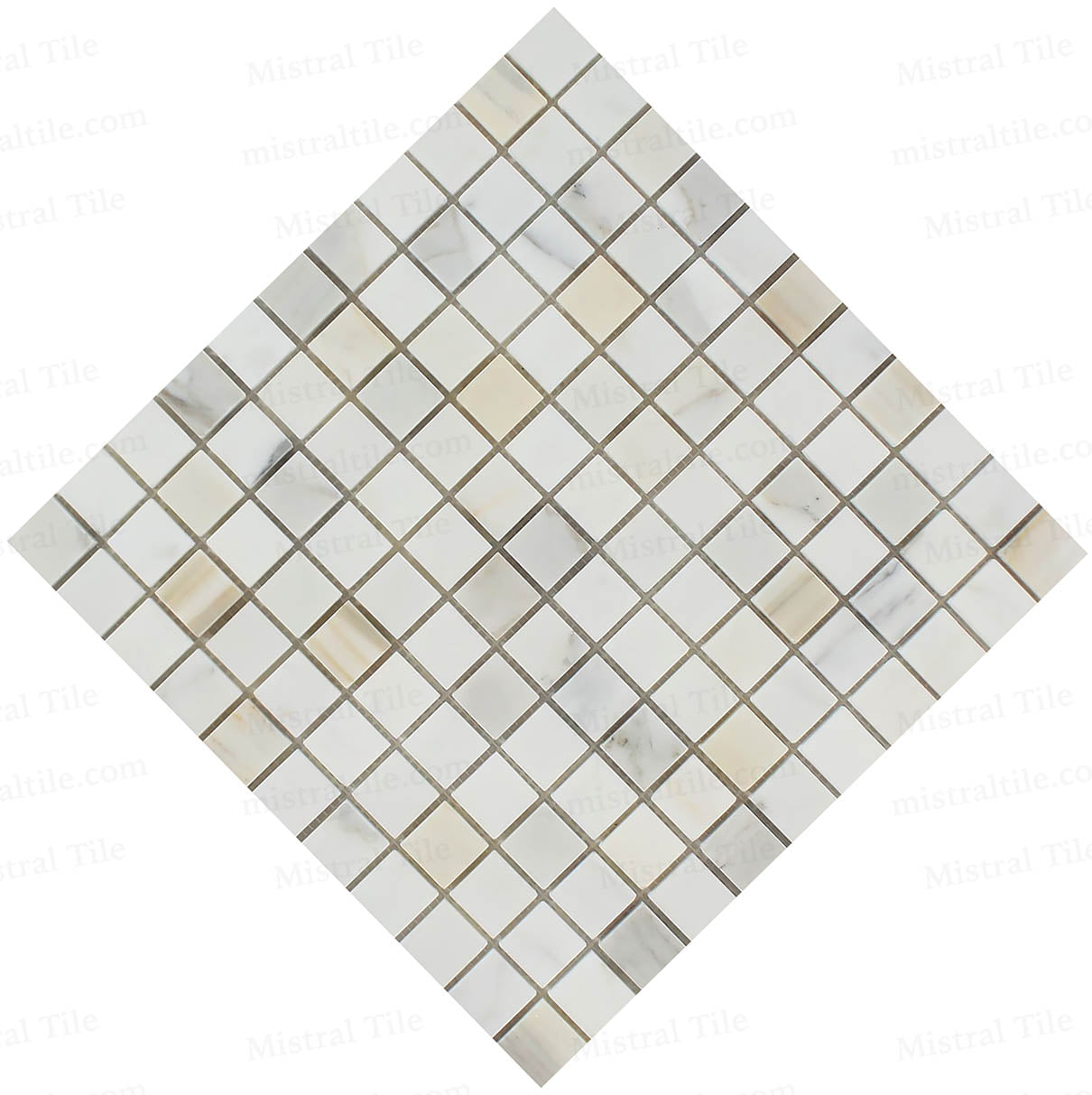 1x1 Polished Calacatta Gold Marble Square Mosaic Cross