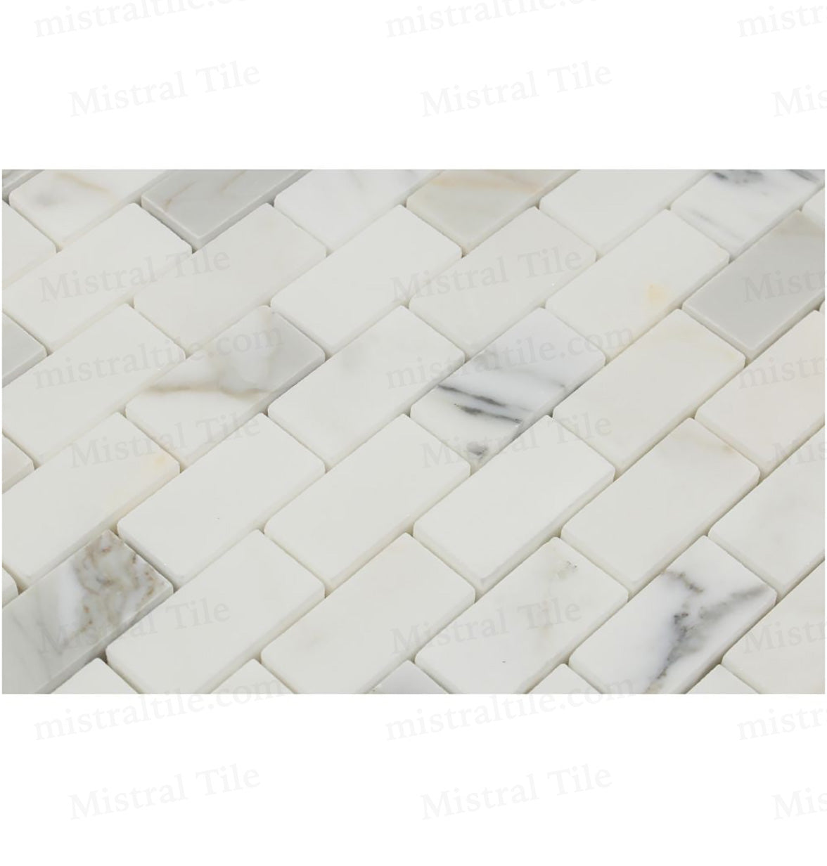 1x2 Honed Calacatta Gold Marble Brick Mosaic Flooring Detail