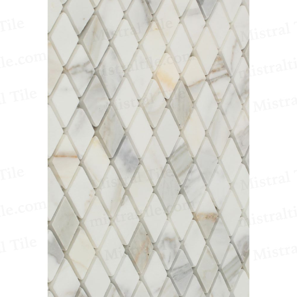 1x2 Honed Calacatta Gold Marble Diamond Mosaic Wall