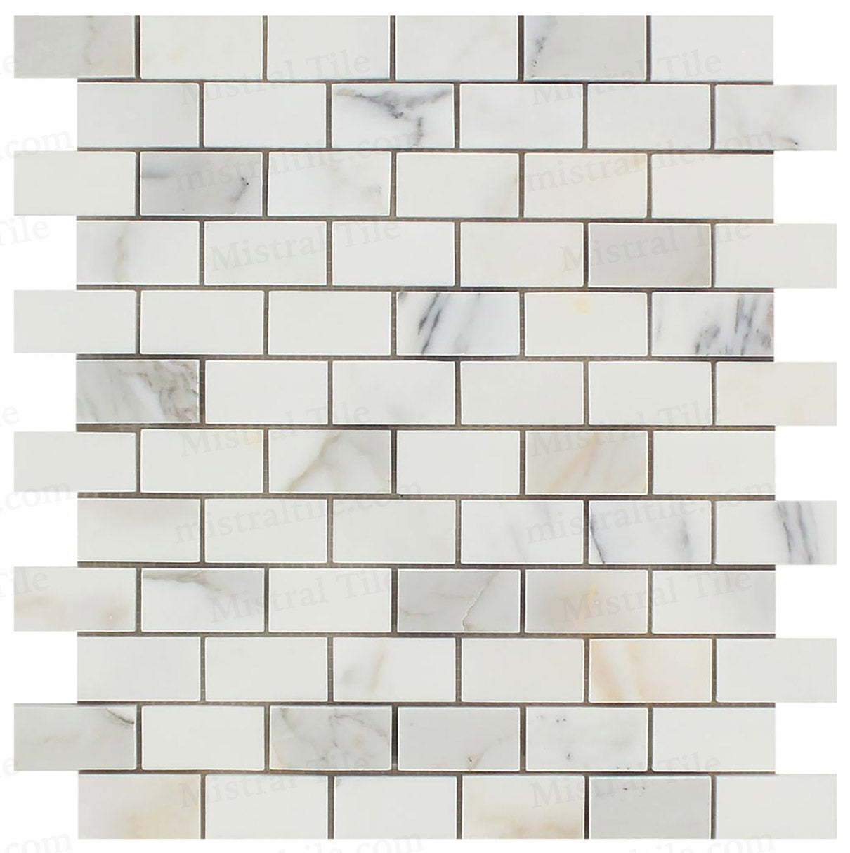 1x2 Polished Calacatta Gold Marble Brick Mosaic
