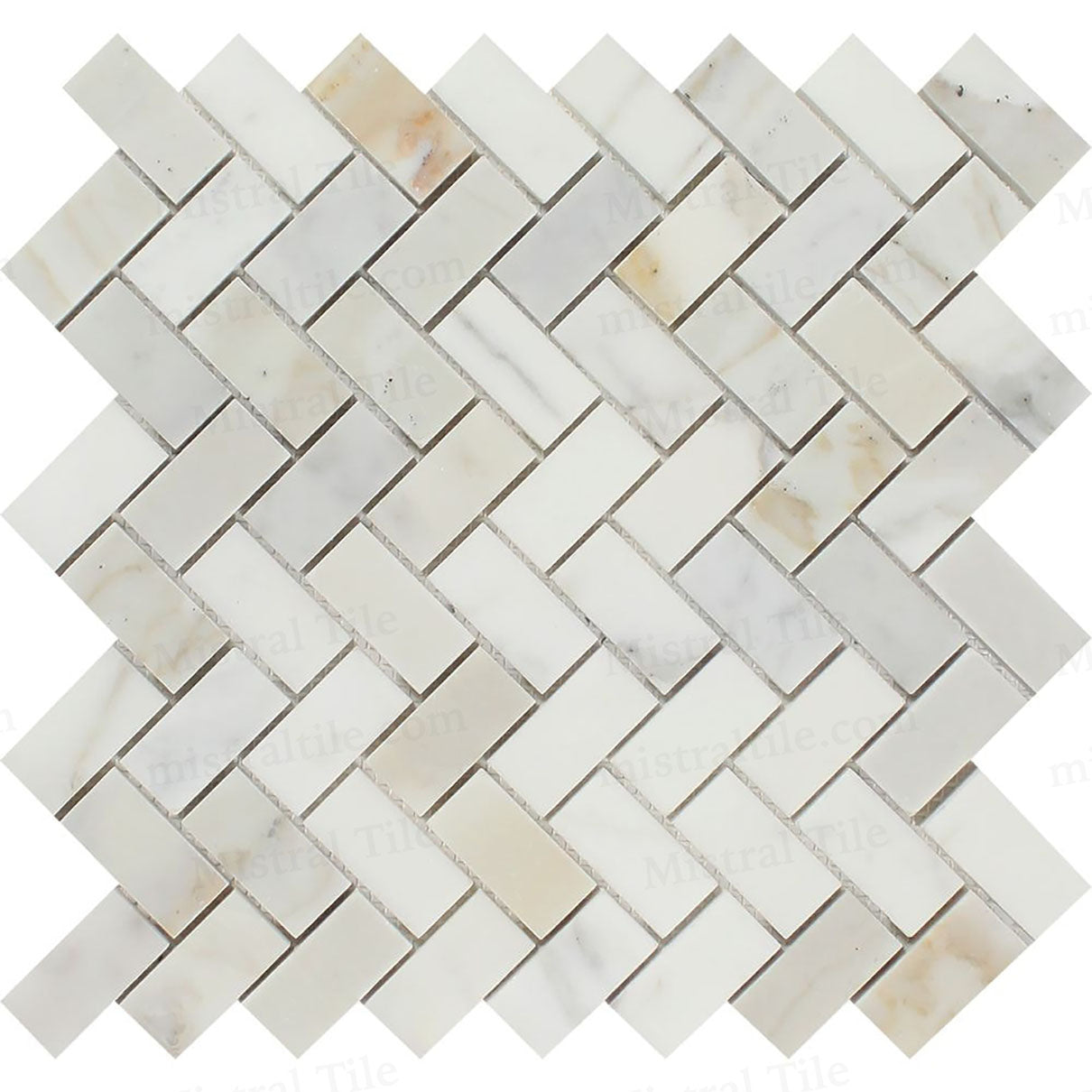 1x2 Polished Calacatta Gold Herringbone Mosaic Tile