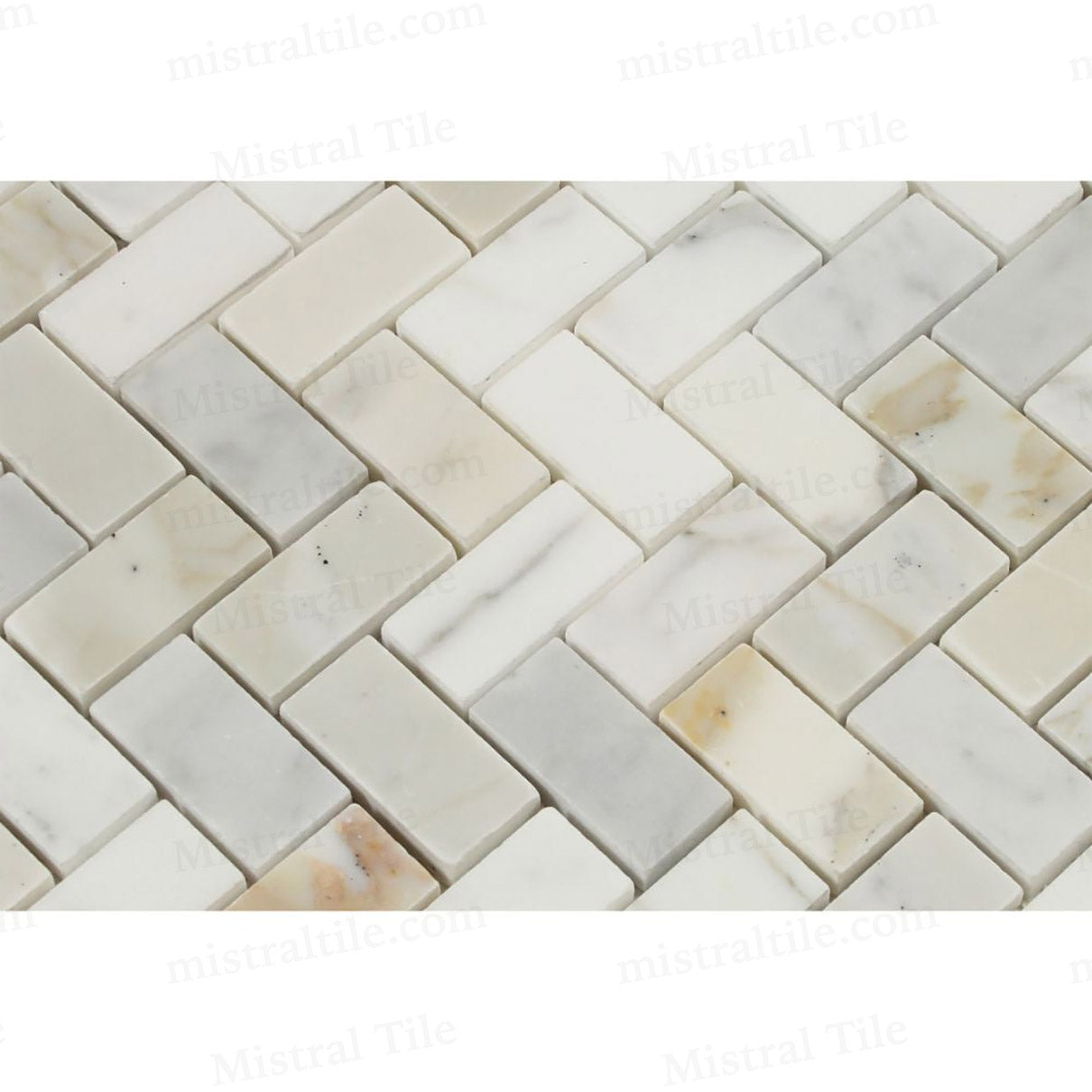 1x2 Polished Calacatta Gold Herringbone Mosaic Flooring