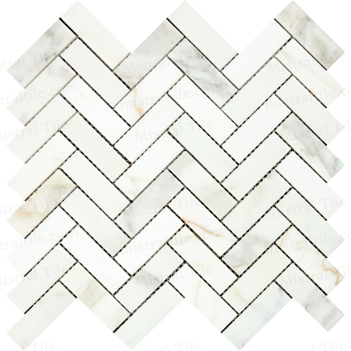 1x3 Polished Calacatta Gold Herringbone Mosaic Vertical