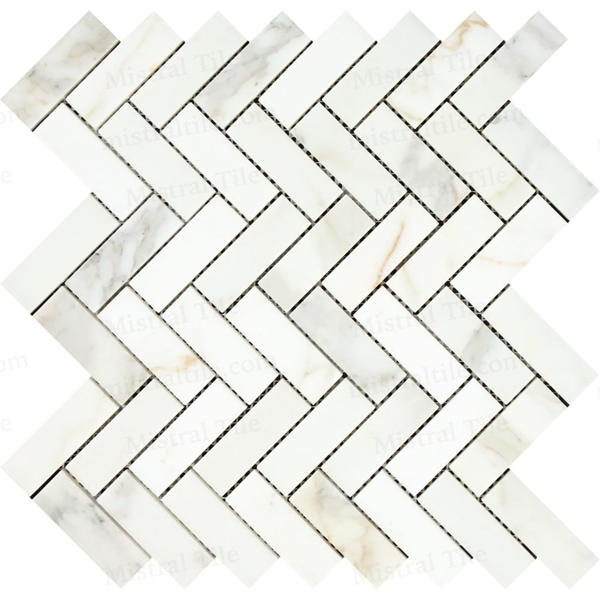 1x3 Polished Calacatta Gold Herringbone Mosaic Tile