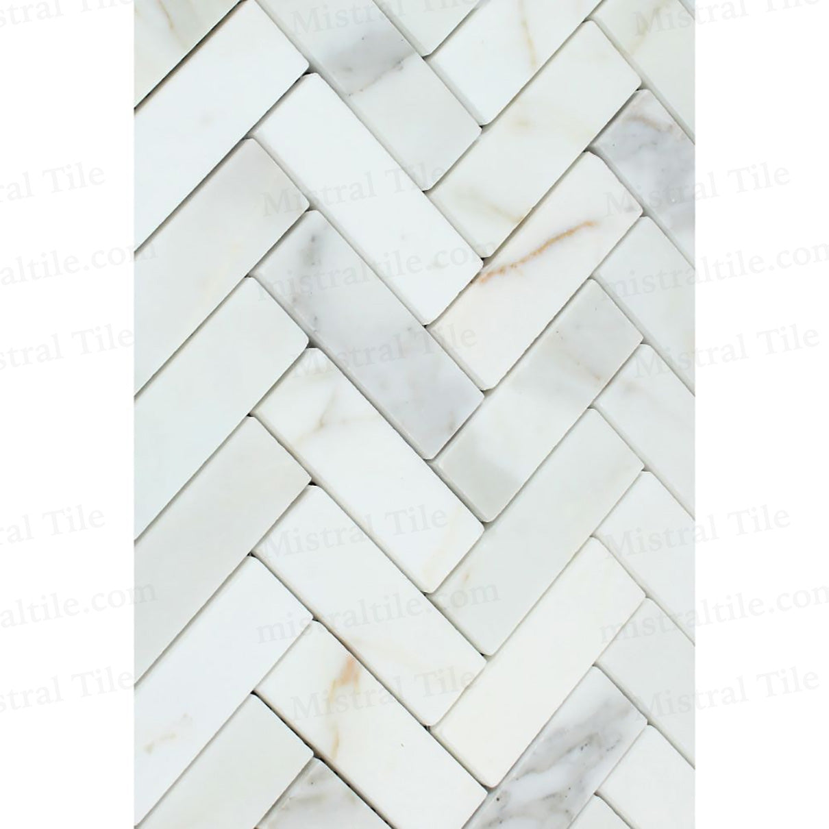 1x3 Polished Calacatta Gold Herringbone Mosaic Wall