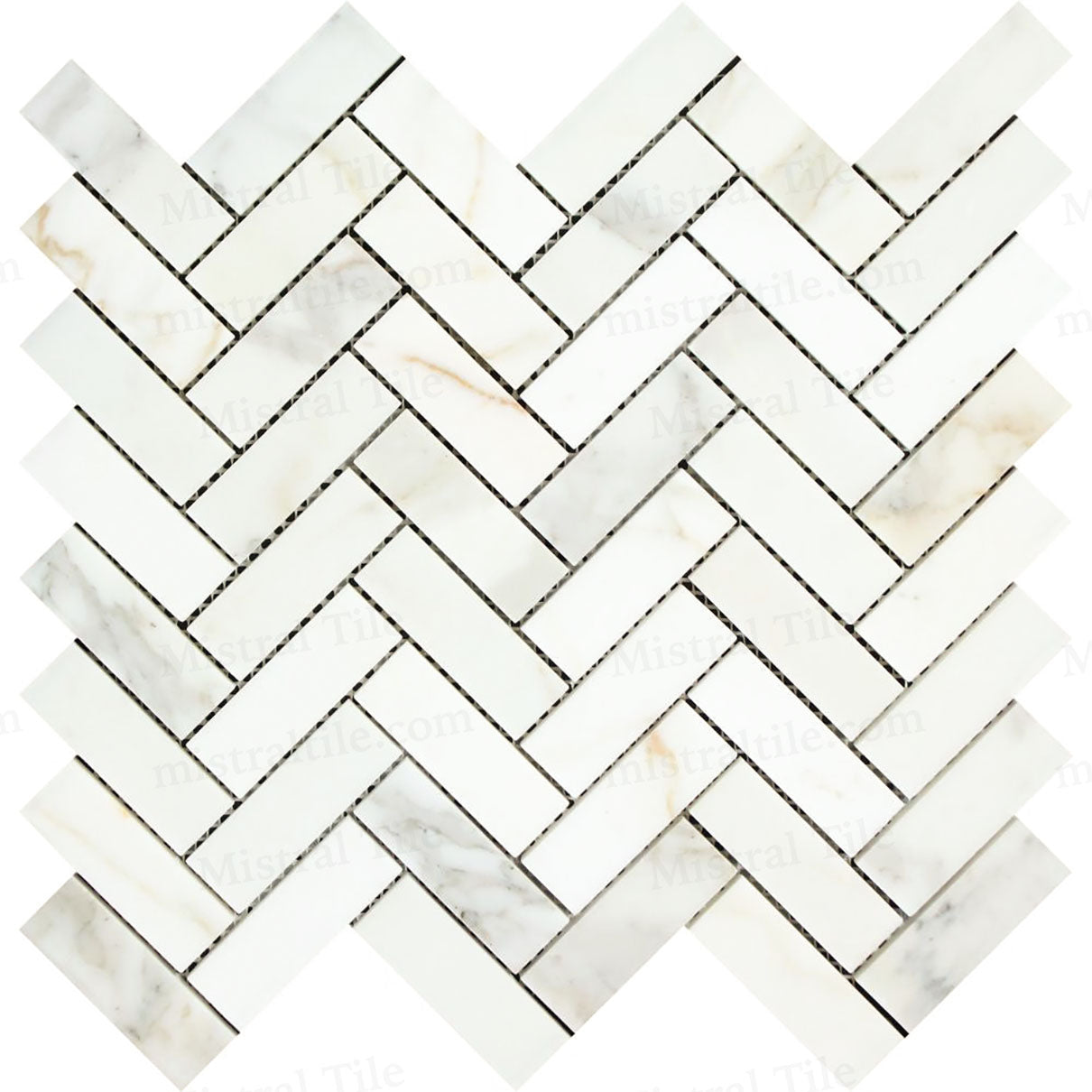 1x3 Polished Calacatta Gold Herringbone Mosaic Detail