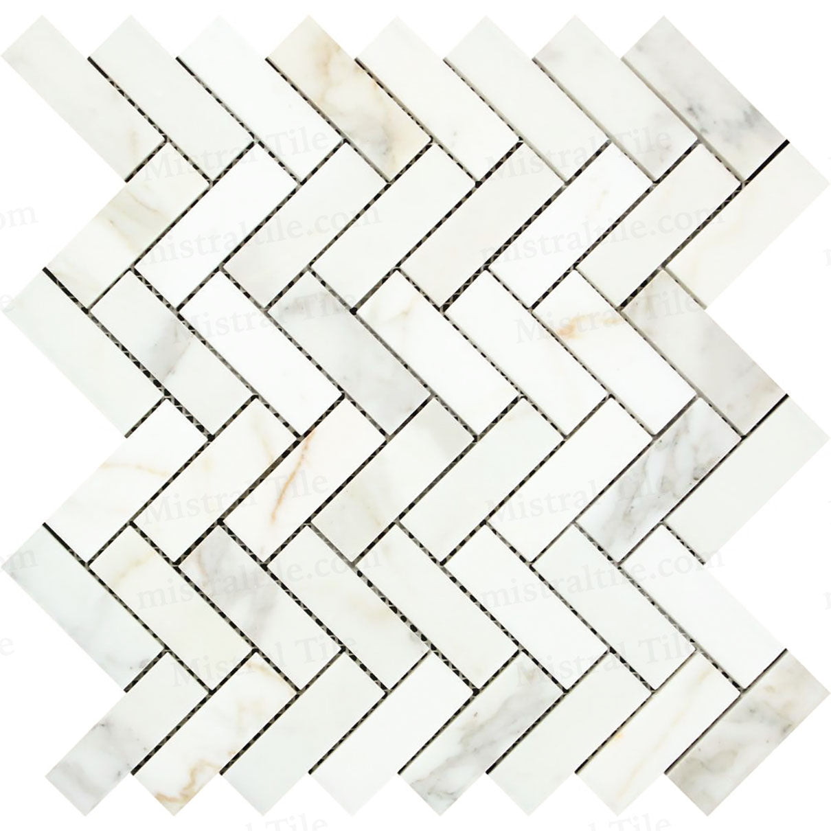 1x3 Polished Calacatta Gold Herringbone Mosaic