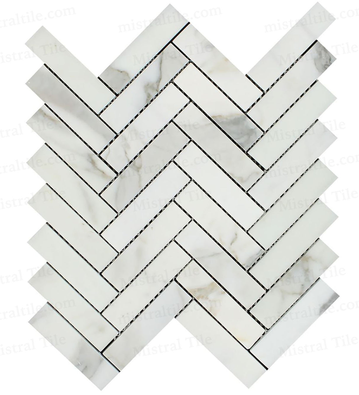 1x4 Zigzag Honed Calacatta Gold Herringbone Mosaic Vertical