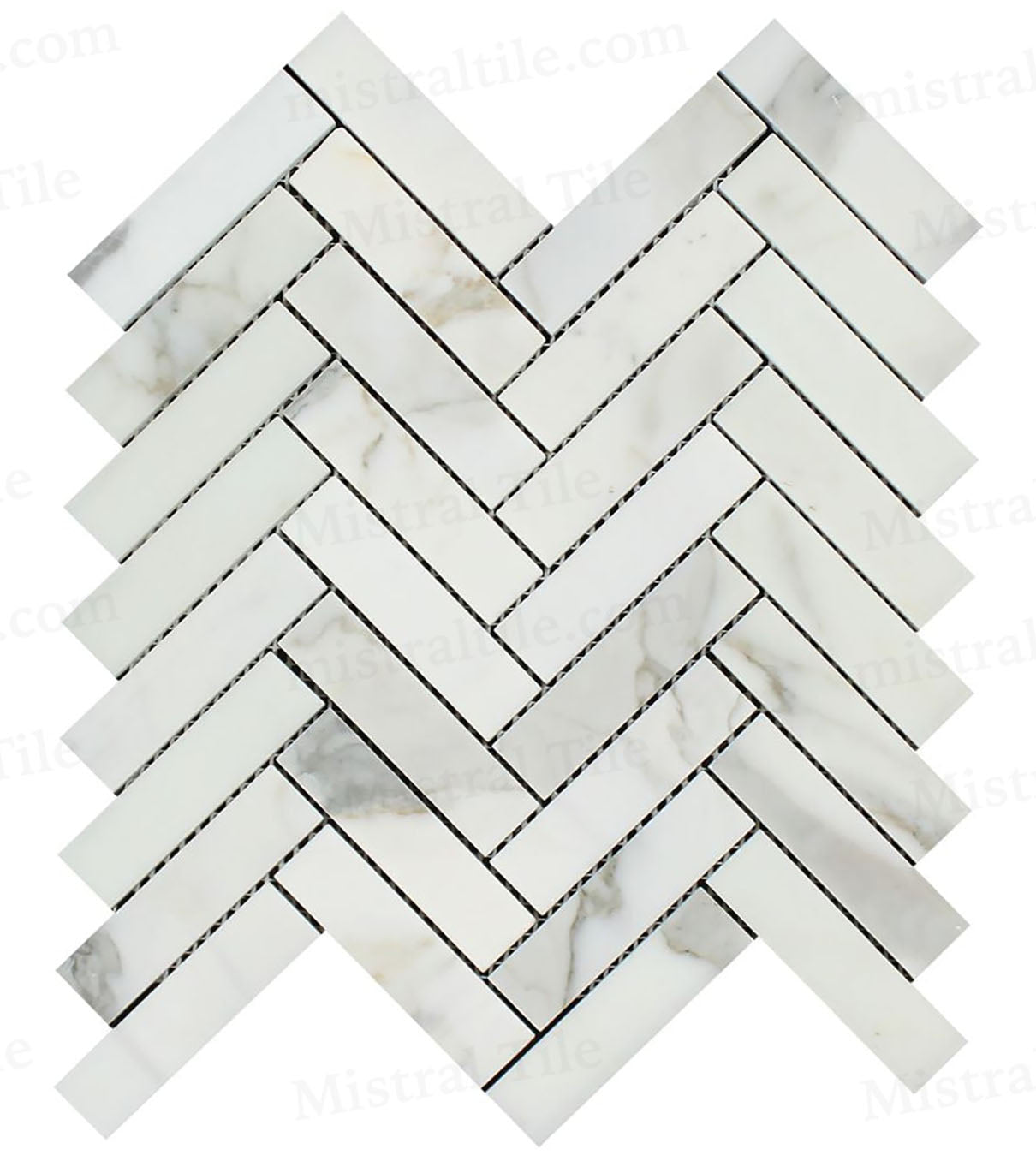 1x4 Polished Calacatta Gold Herringbone Mosaic Tiles