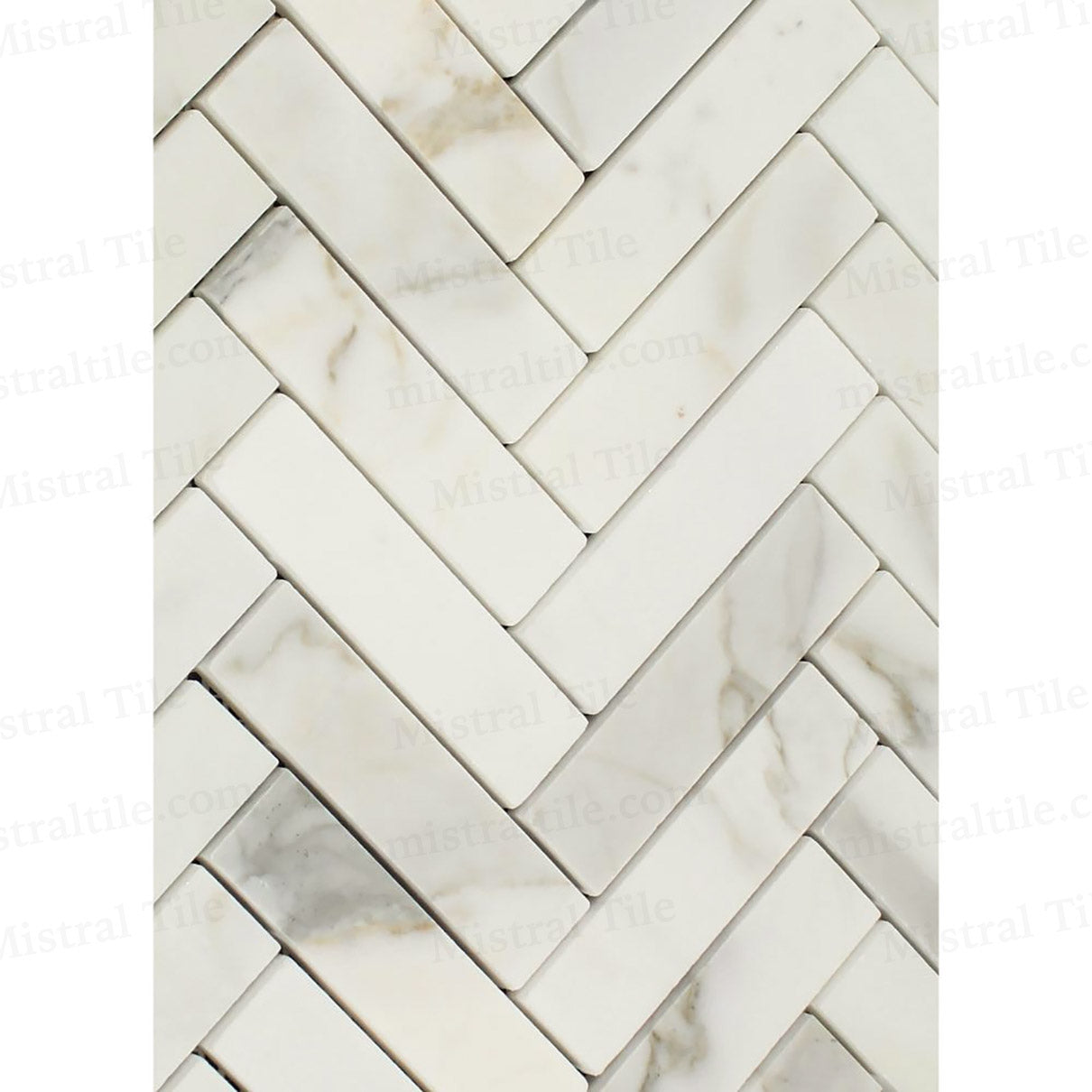 1x4 Polished Calacatta Gold Herringbone Mosaic Wall