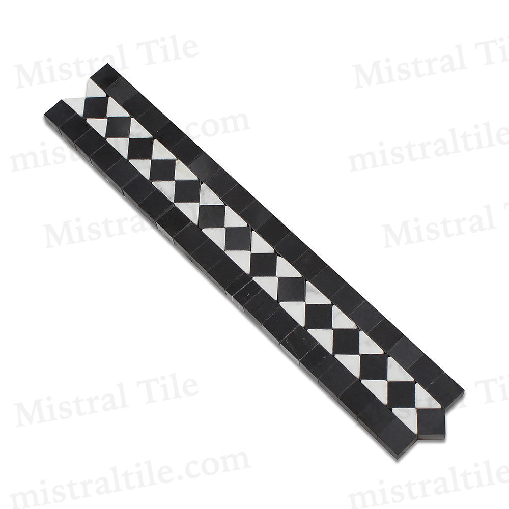 2x12 Bianco Carrara Honed Border with Black Dots