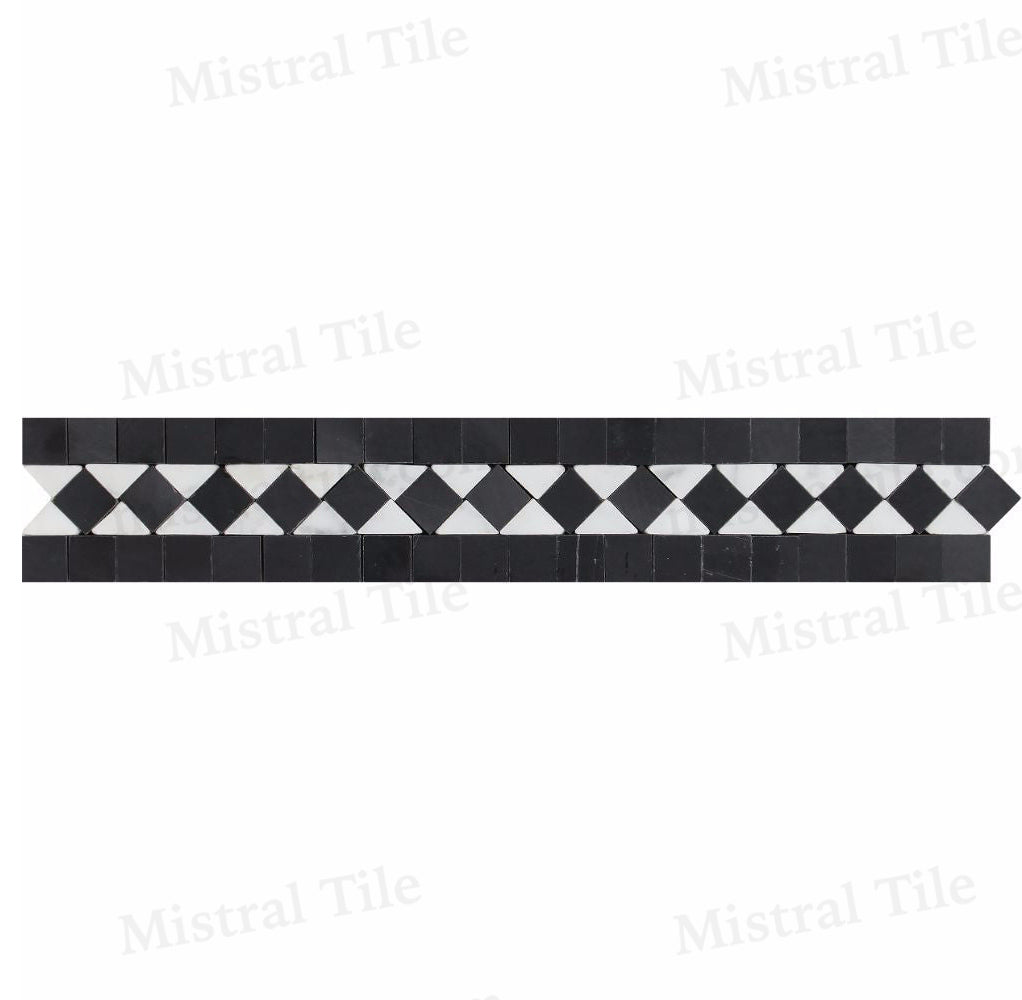 2x12 Bianco Carrara Honed Border with Black Dots Perspectve View
