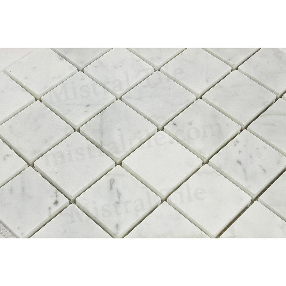 2x2 Honed Square Bianco Carrara Marble Mosaic Perspective View