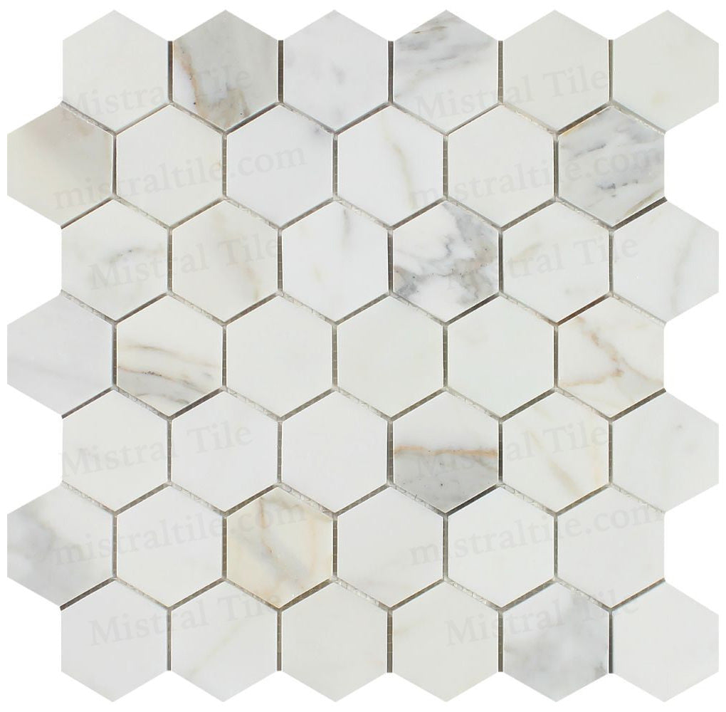 2x2 Honed Calacatta Gold Marble Hexagon Mosaic