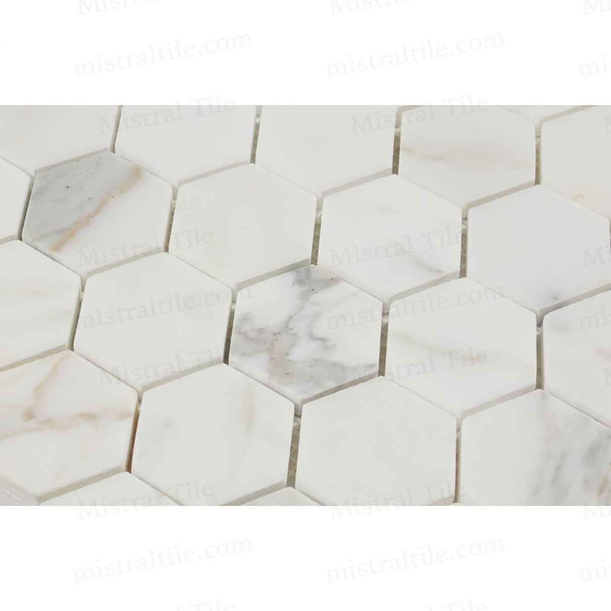 2x2 Honed Calacatta Gold Marble Hexagon Mosaic Detail flooring
