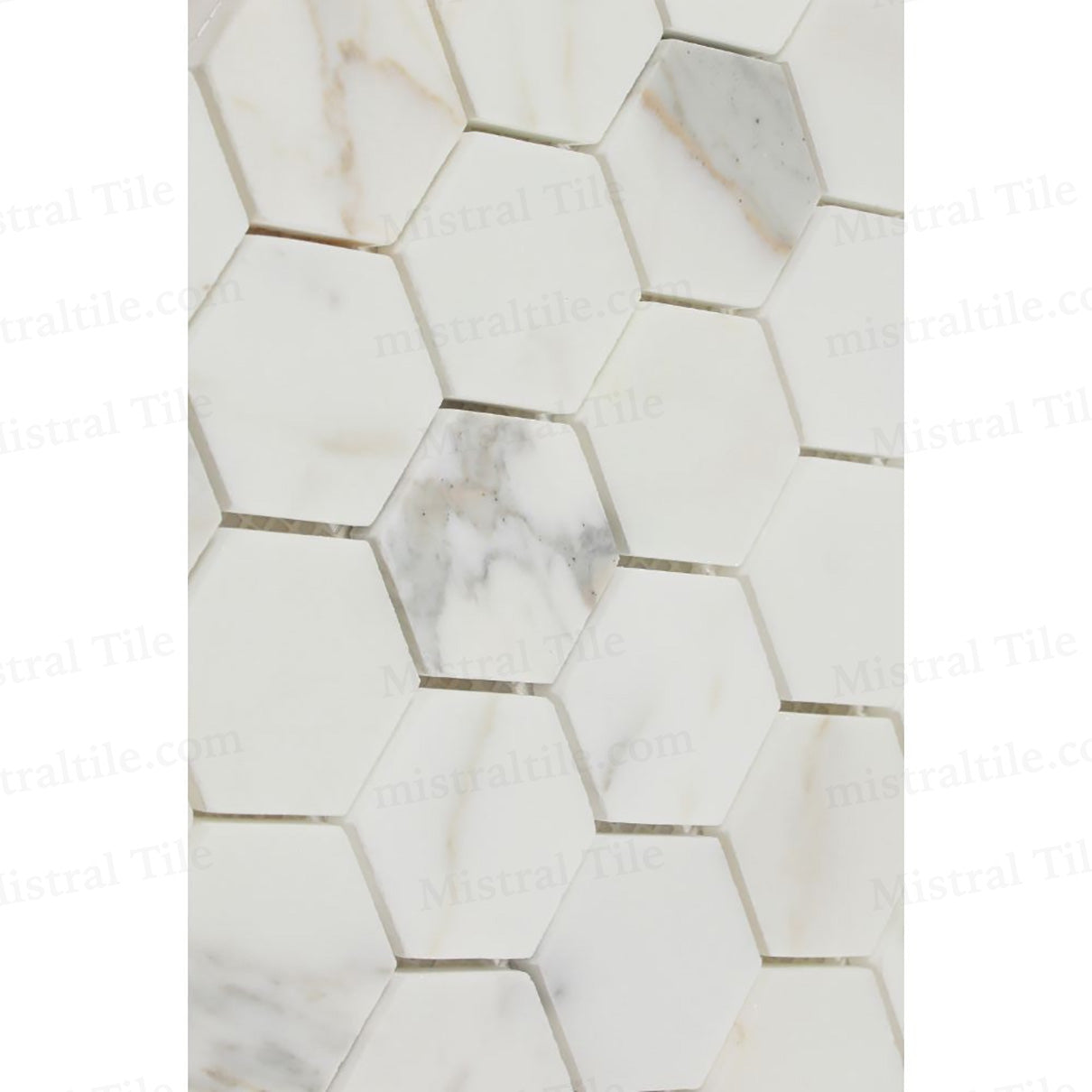 2x2 Honed Calacatta Gold Marble Hexagon Mosaic Detail