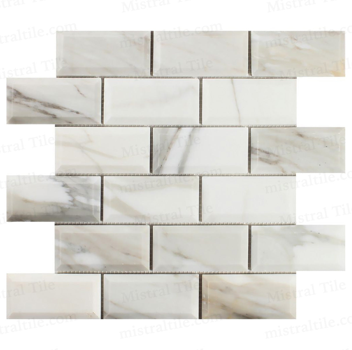 2x4 Honed Calacatta Gold Deep Beveled Brick Mosaic Tile