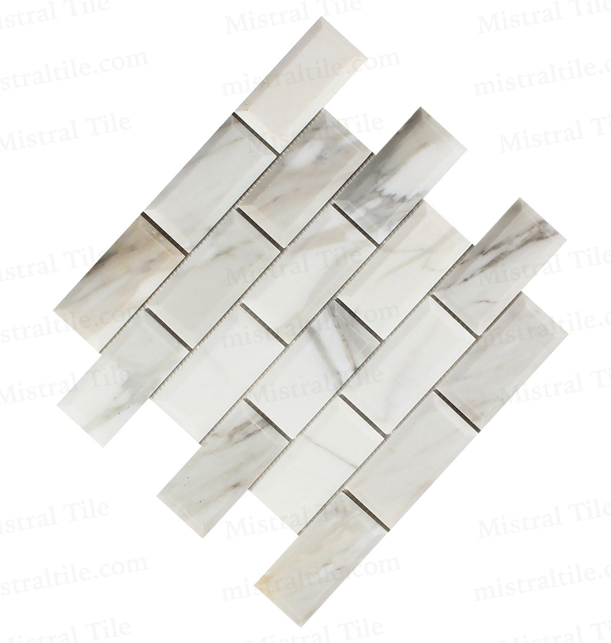 2x4 Honed Calacatta Gold Deep Beveled Brick Mosaic Cross