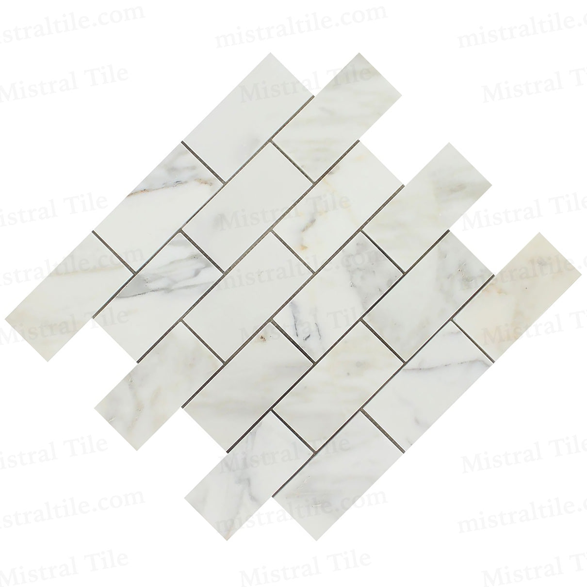 2x4 Honed Calacatta Gold Marble Brick Mosaic Tile Cross