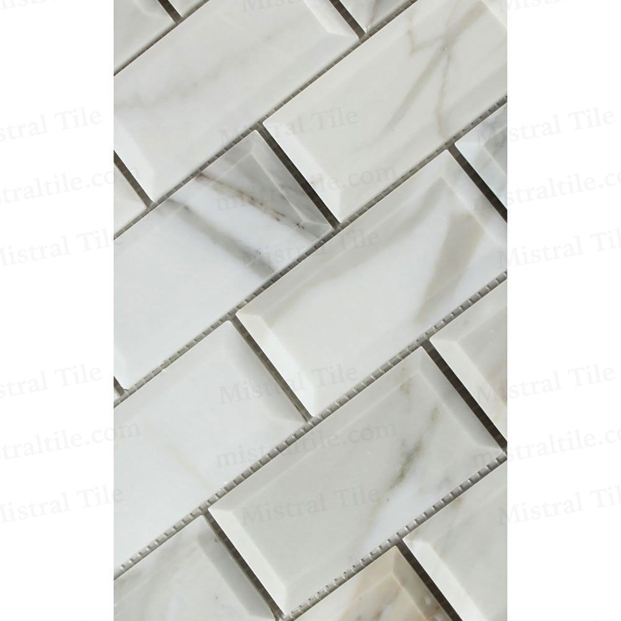 2x4 Honed Calacatta Gold Deep Beveled Brick Mosaic Wall