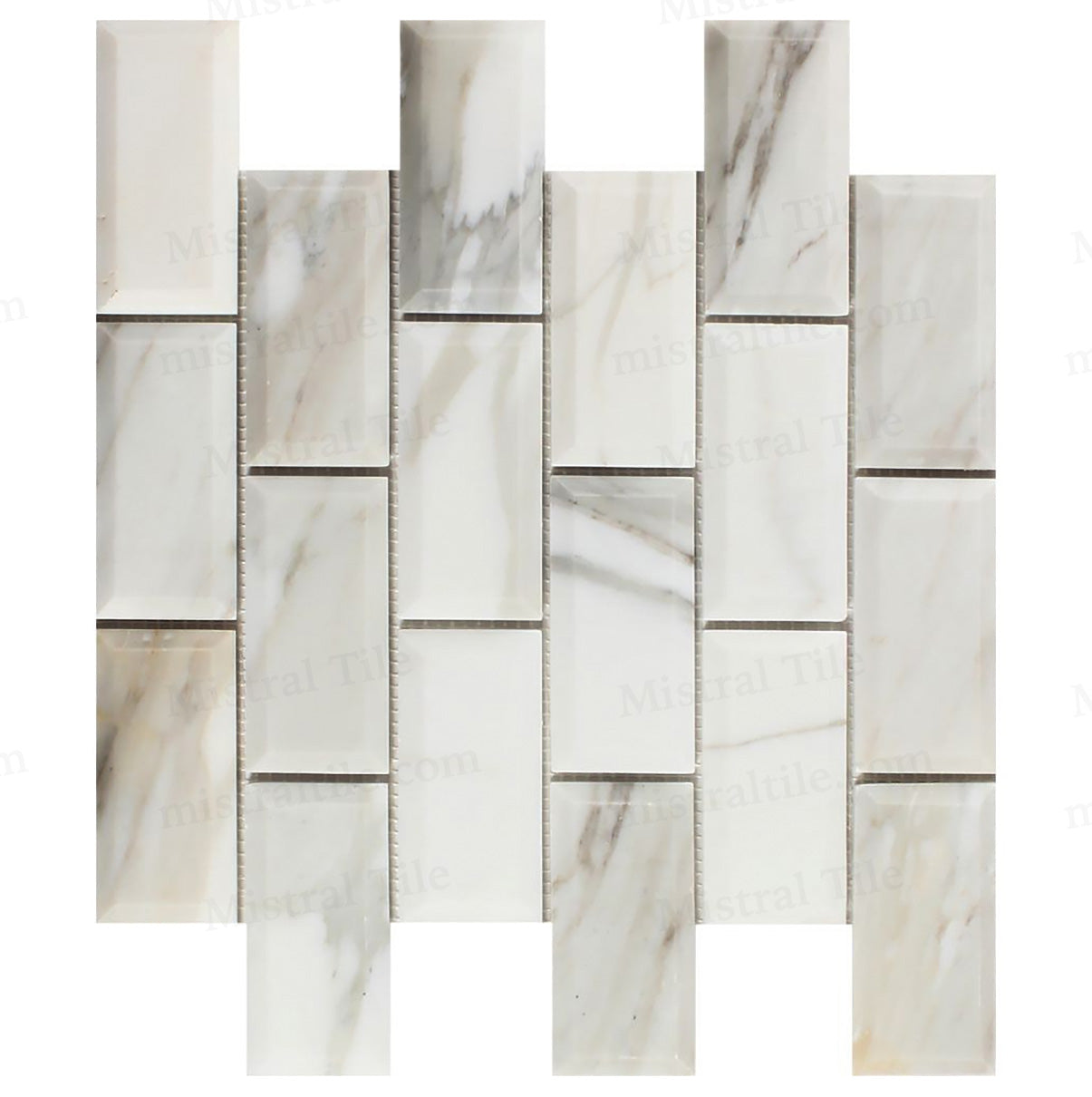 2x4 Polished Calacatta Gold D. Bevel Brick Mosaic vertical