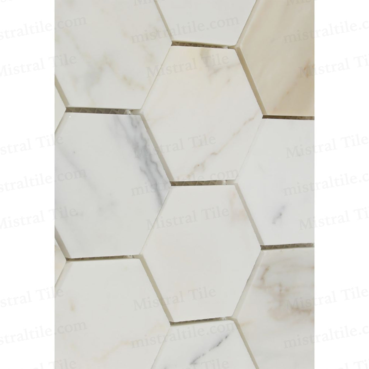 3x3 Honed Calacatta Gold Marble Hexagon Mosaic Wall