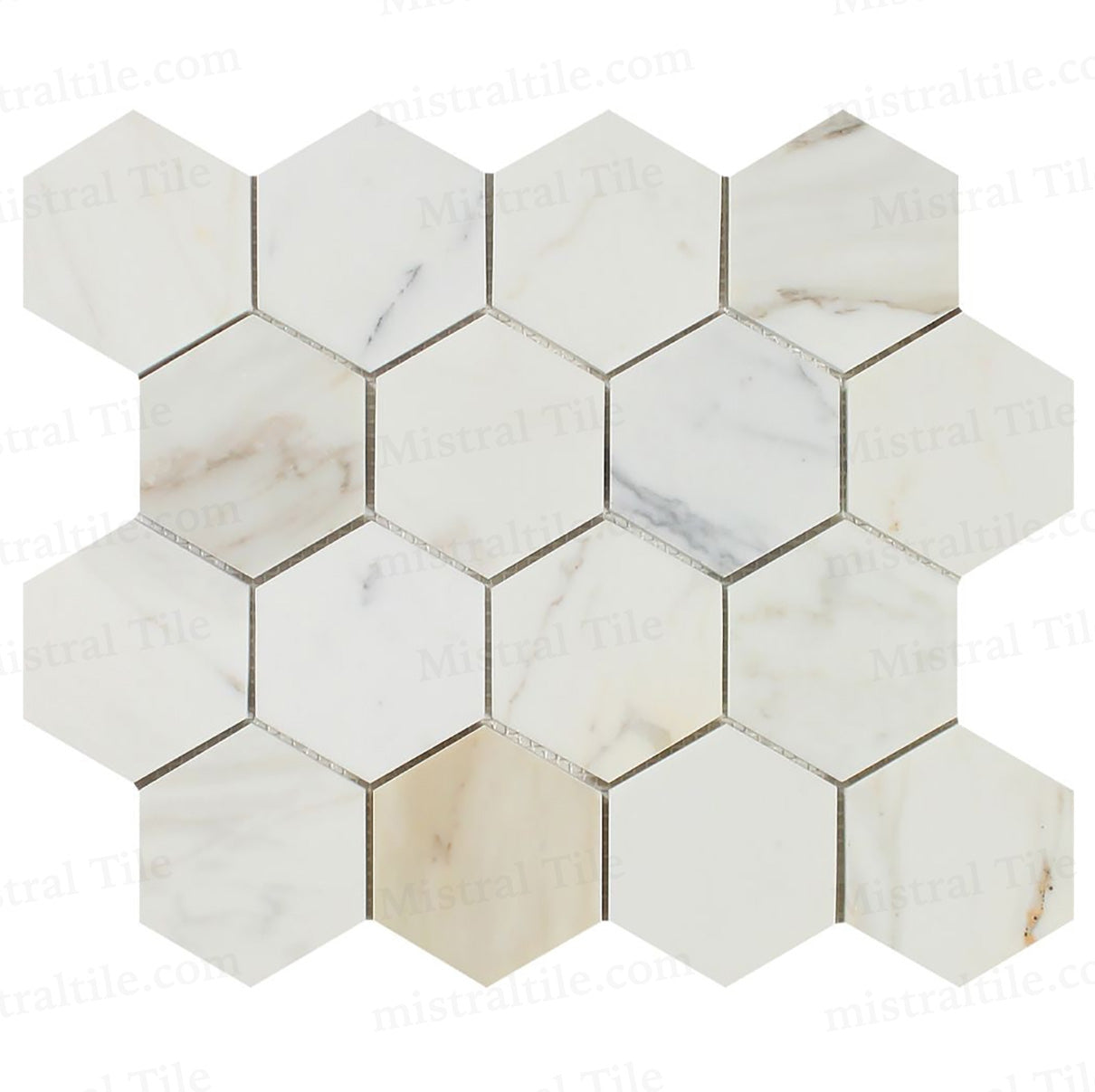 3x3 Polished Calacatta Gold Marble Hexagon Mosaic Tile