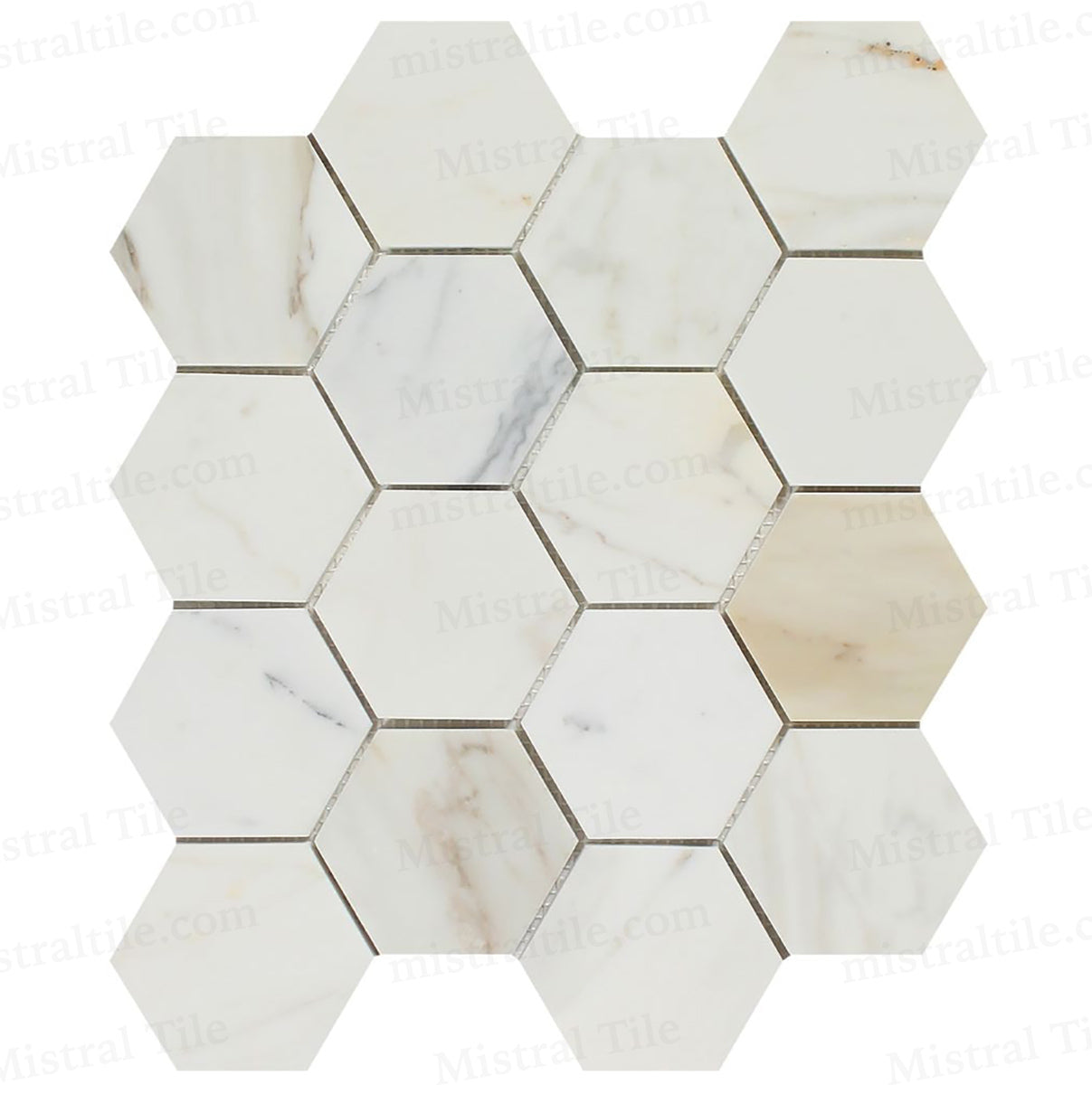 3x3 Polished Calacatta Gold Marble Hexagon Mosaic Tiles