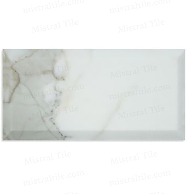 3x6 Honed Deep Beveled Calacatta Gold Marble Tile