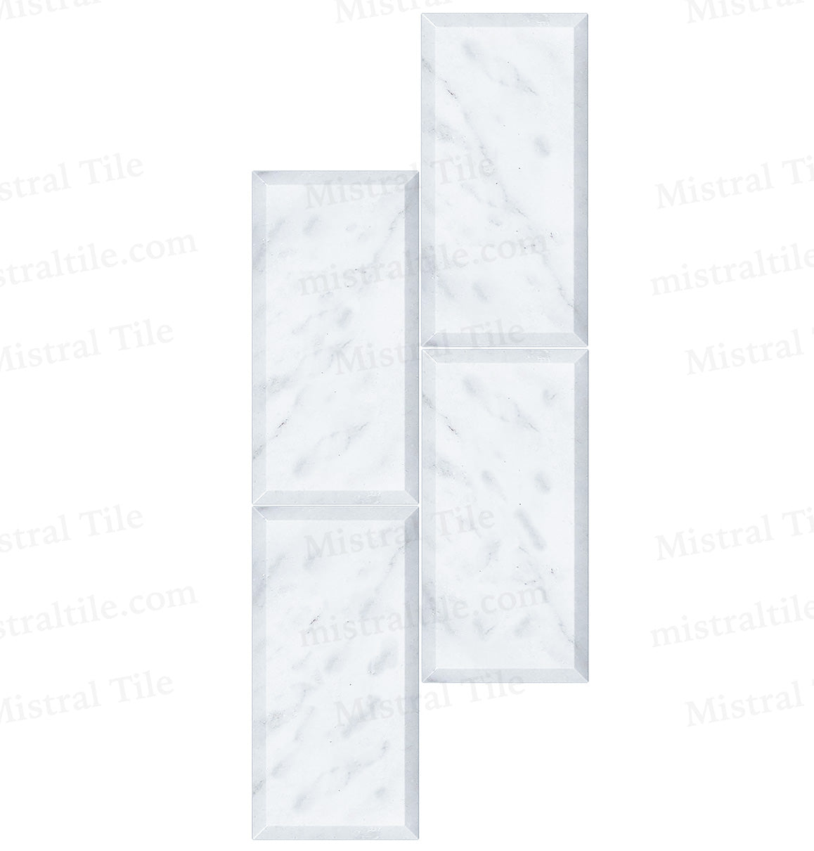 3x6 Polished Deep Beveled Bianco Carrara Marble Vertival Tiles