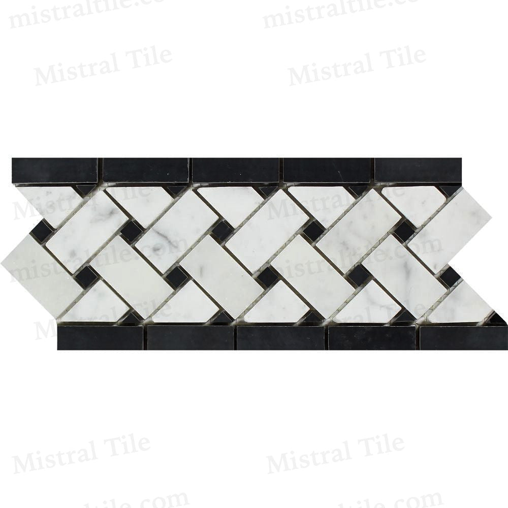 4 3/4x12 Honed Carrara & Black Basketweave Border