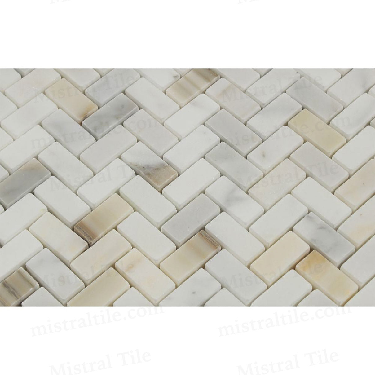 5/8x1 1/4 Plshd. Calacatta Gold Herringbone Mosaic Flooring