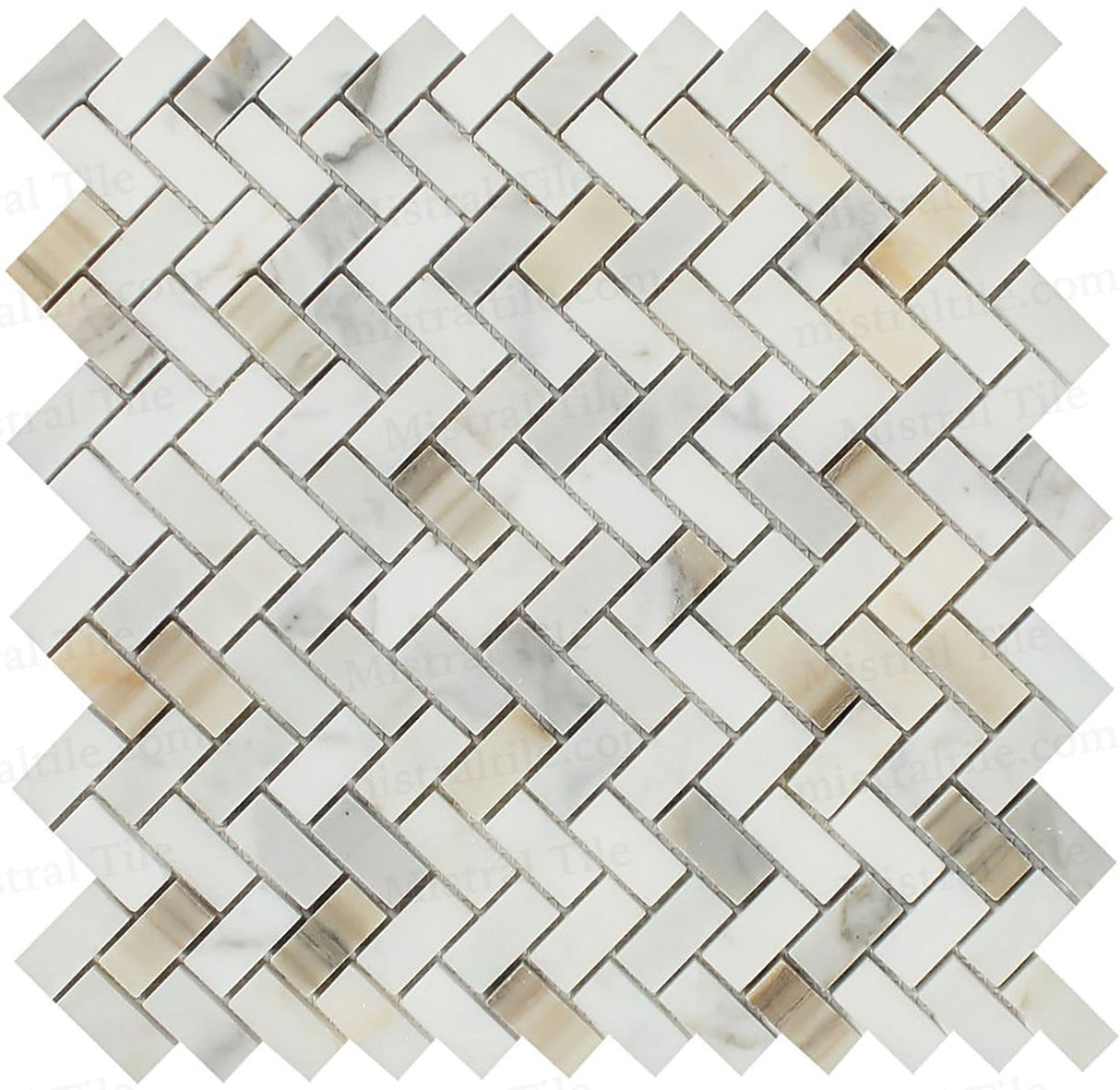 5/8x1 1/4 Plshd. Calacatta Gold Herringbone Mosaic