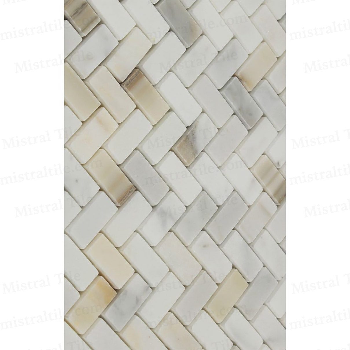 5/8x1 1/4 Plshd. Calacatta Gold Herringbone Mosaic Wall Covering