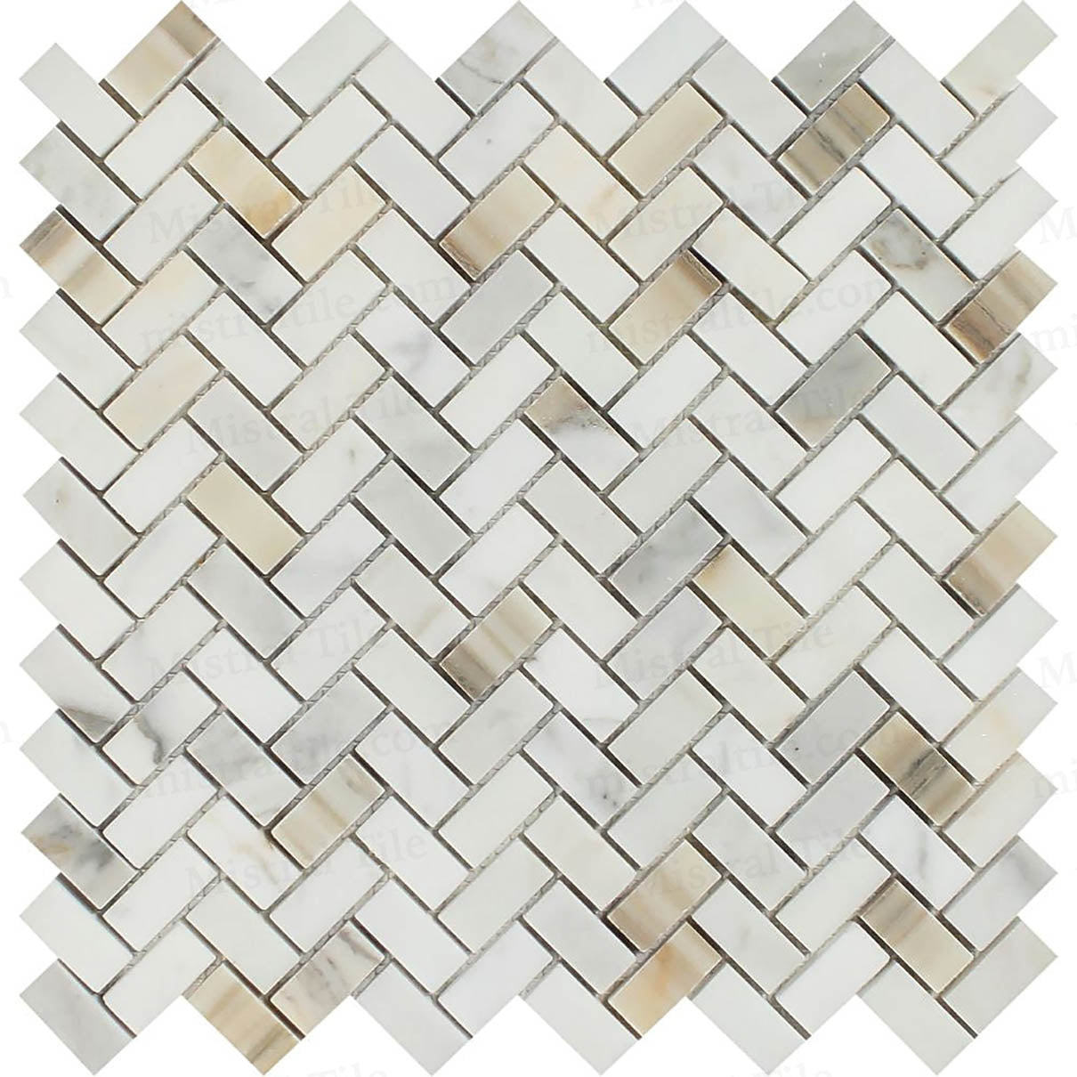 5/8x1 1/4 Polished Calacatta Gold Herringbone Mosaic