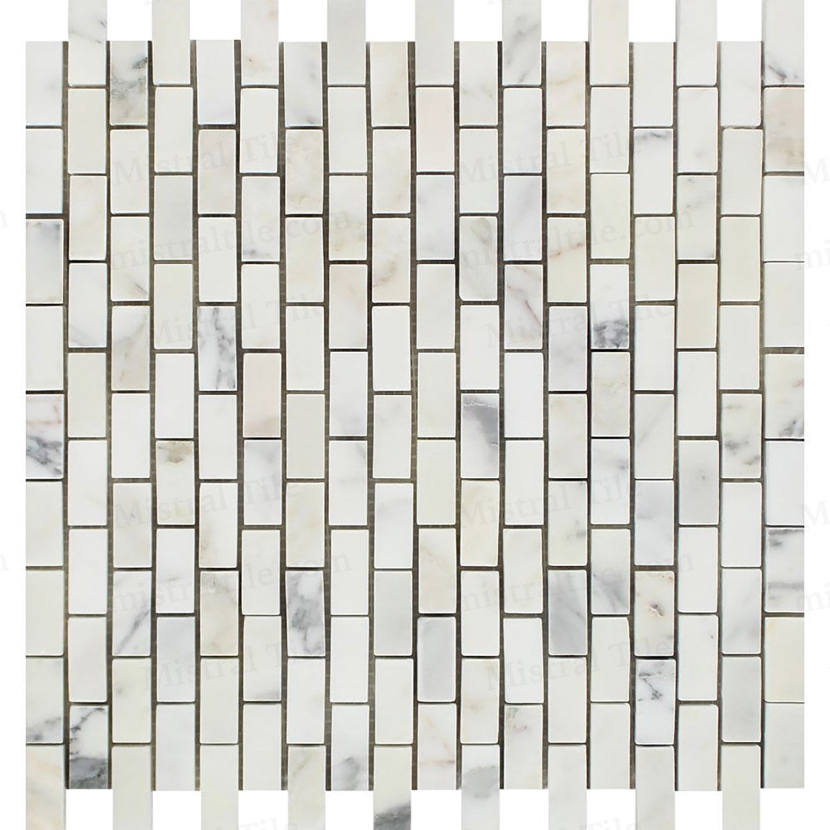 5/8x1 1/4 Polished Calacatta Gold Mini Brick Mosaic Vertical