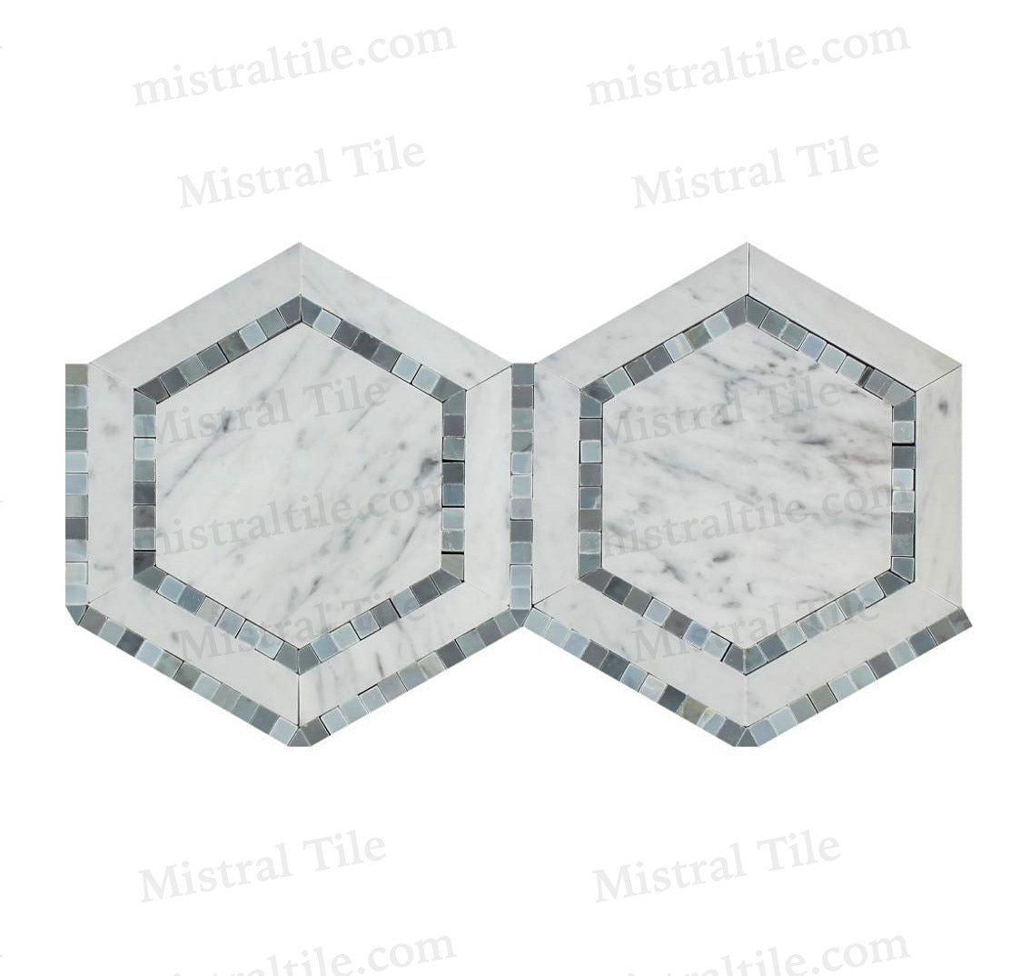 5x5 Honed B. Carrara - Blue Gray Honeycomb Mosaic