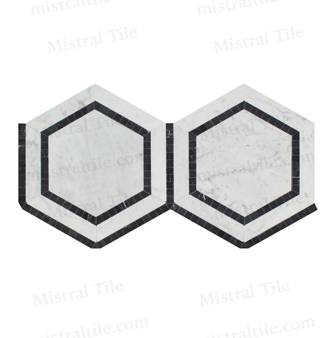 5x5 Polished Bianco Carrara-Black Honeycomb Mosaic