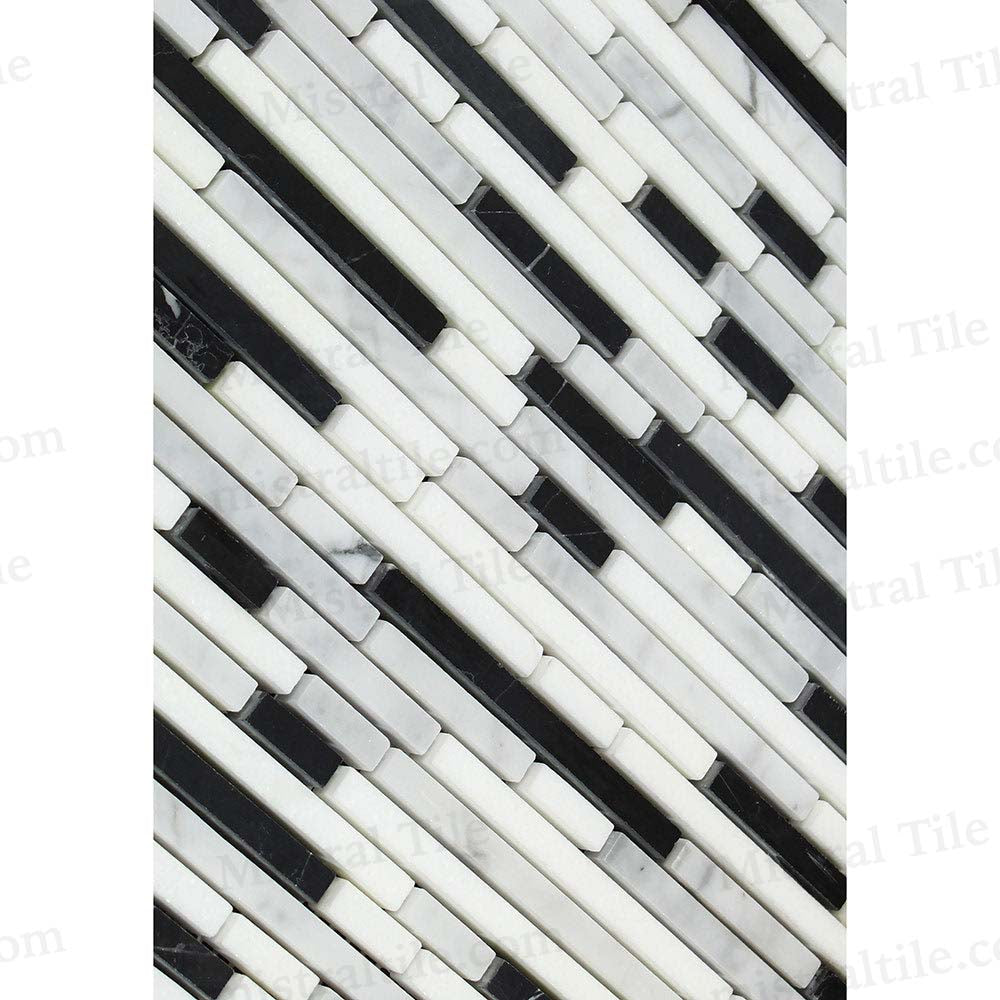 Honed Bianco Carrara - Thassos White - Black Marble Bamboo Stick Mosaic Cross view