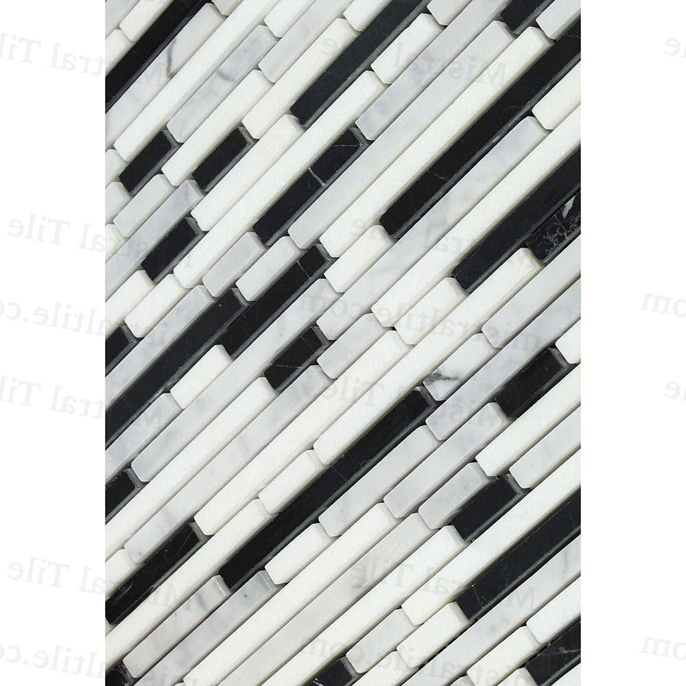 Honed Bianco Carrara - Thassos White and Black Bamboo Stick Mosaic Tile