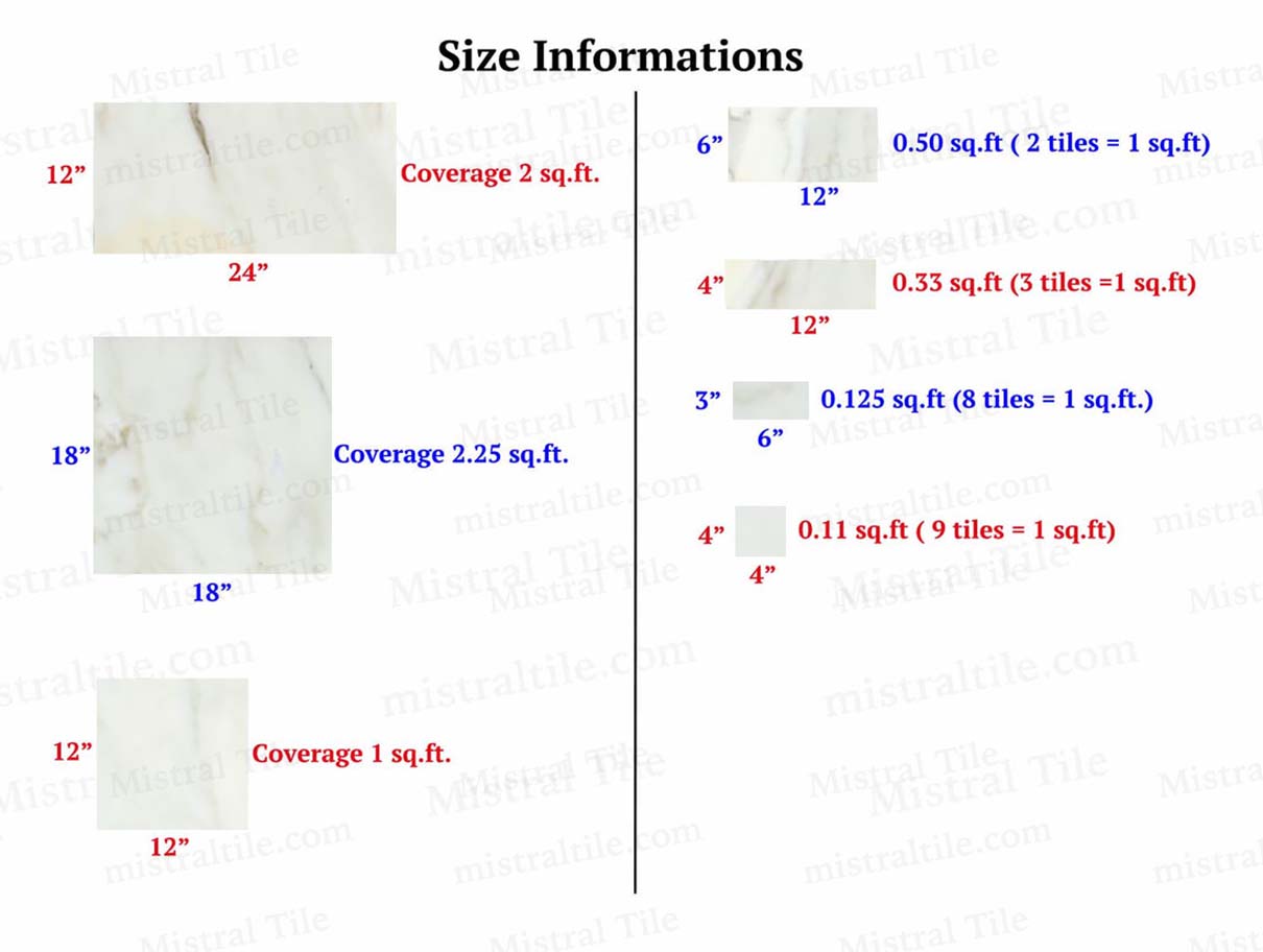 Italian Calacatta Gold Marble Tile Size information