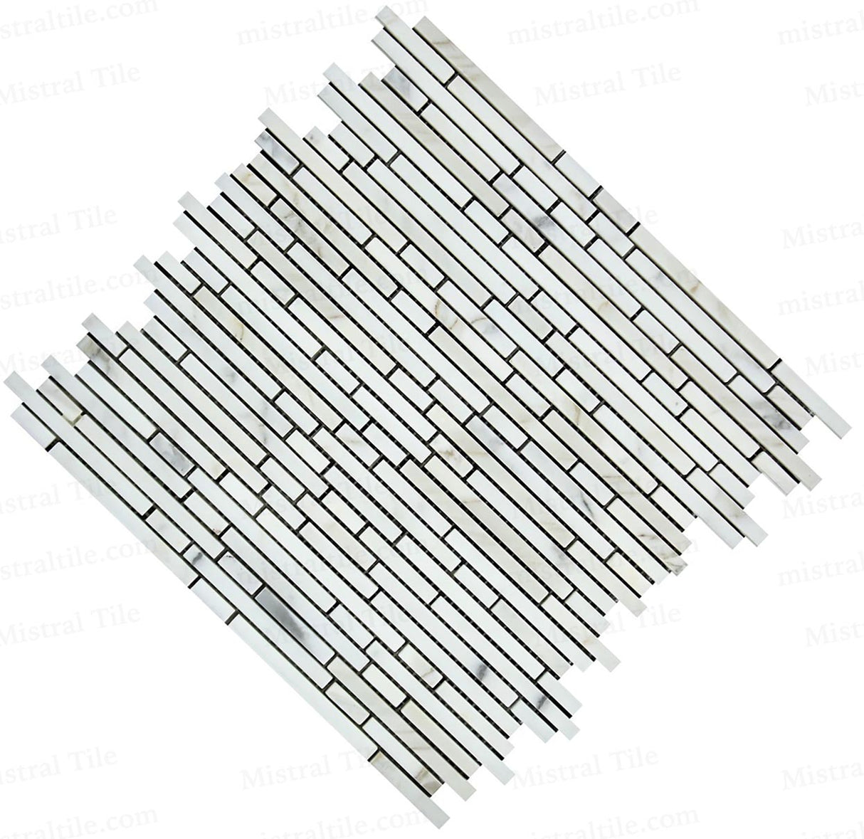 Honed Bamboo Sticks Calacatta Gold Marble Mosaic Cross installation