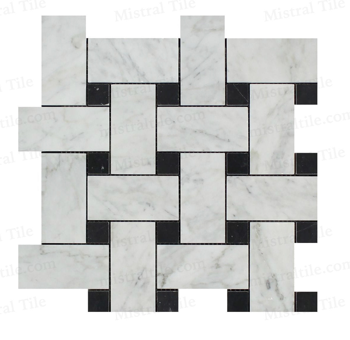 Honed Bianco Carrara - Black Large Basketweave Mosaic