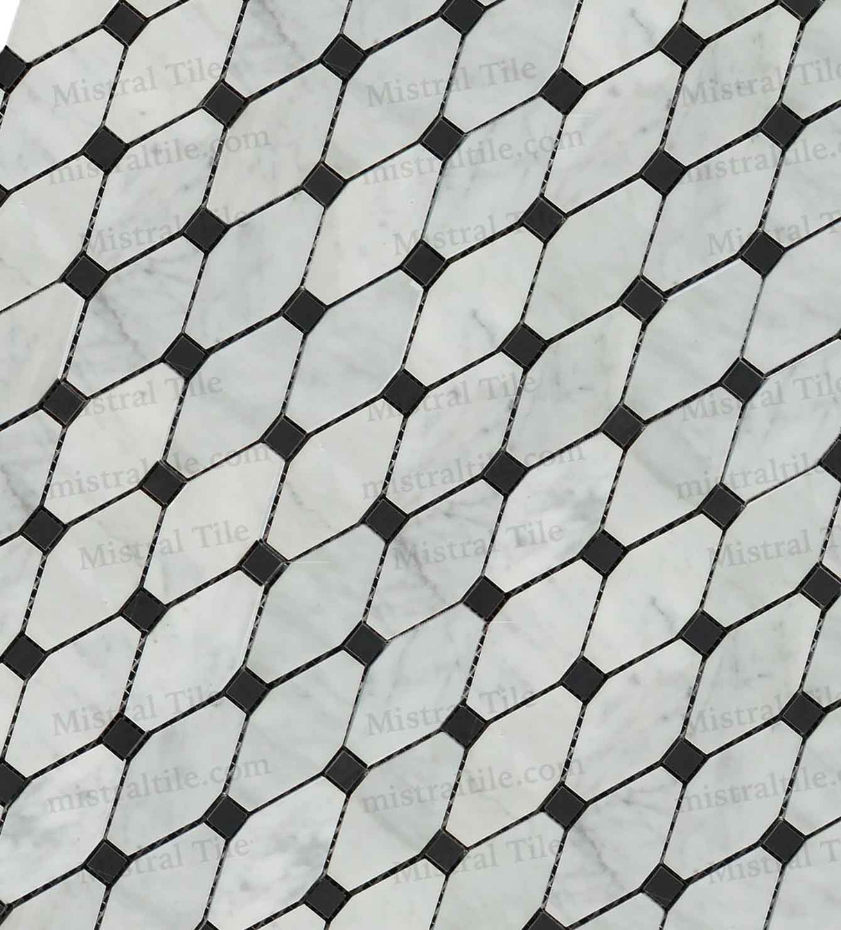 Honed Bianco Carrara-Black Marble Octave Mosaic Tile cross