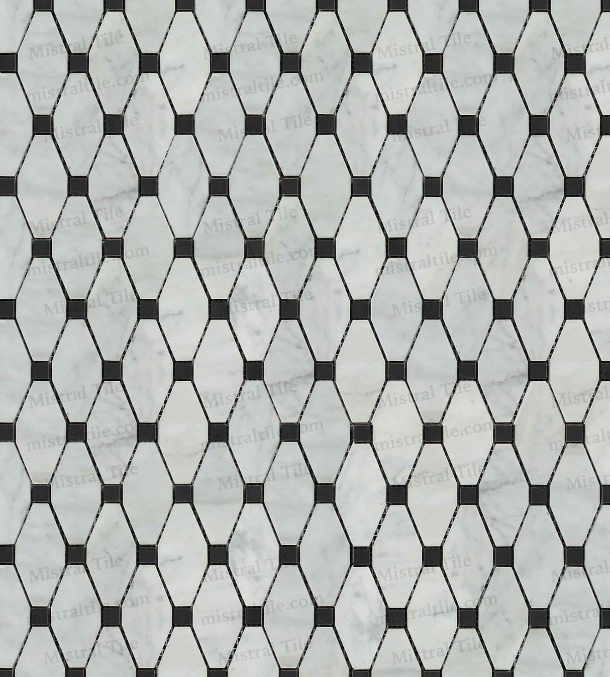Honed Bianco Carrara-Black Marble Octave Mosaic Tile Vertical