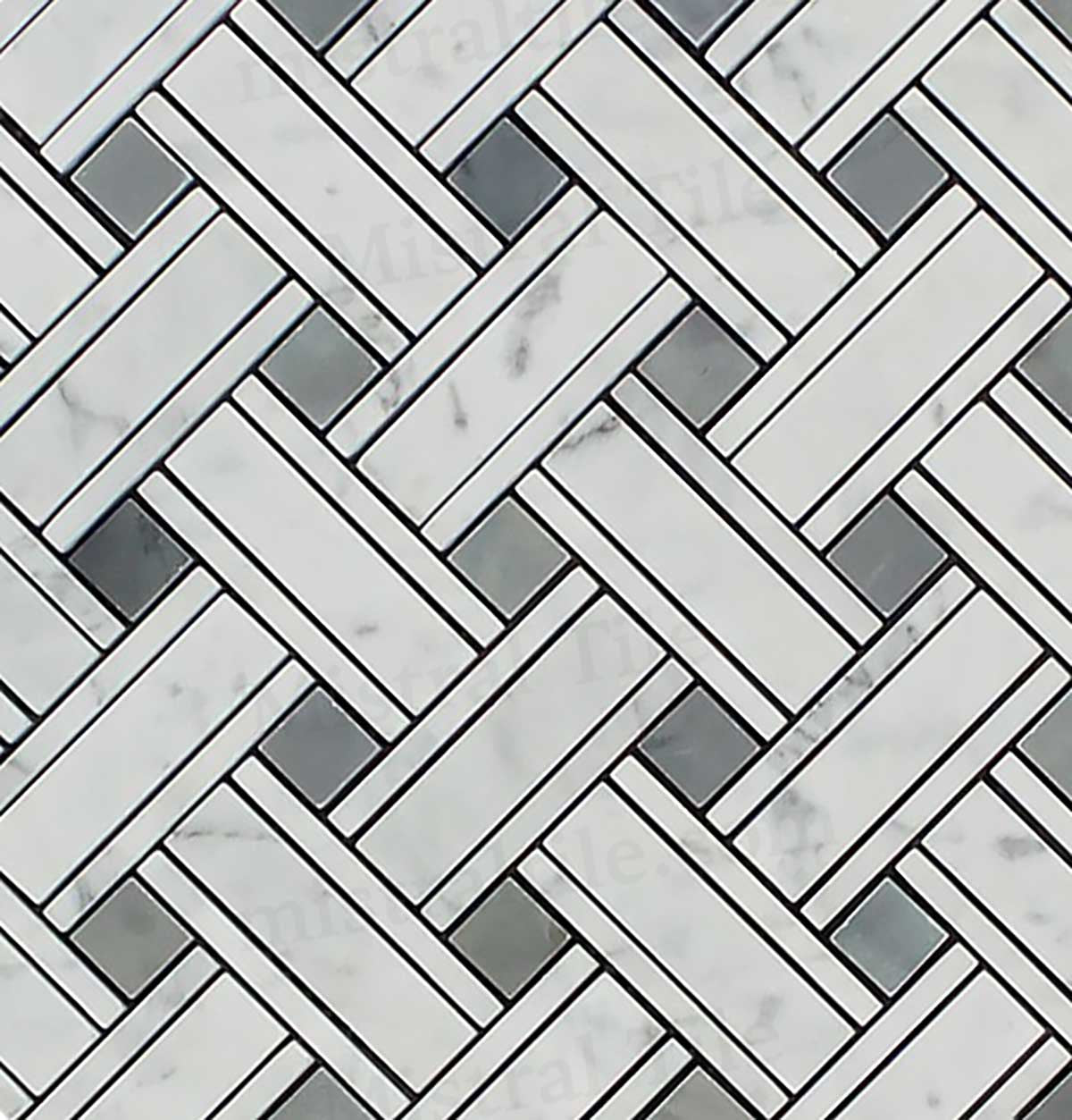 Honed Bianco Carrara-Blue Gray Panama Weave Mosaic Tile