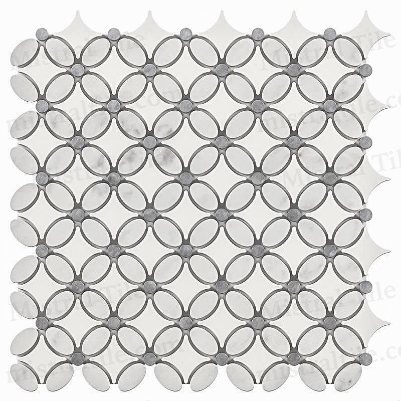 Honed Carrara - Thassos- Blue Gray Florida Flower Tile